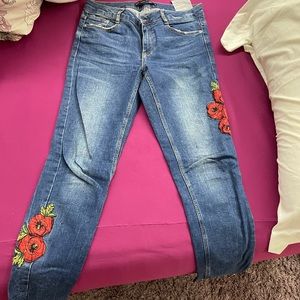 Zara jeans with flowers on the leg